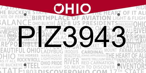 PIZ3943 Ohio License Plate
