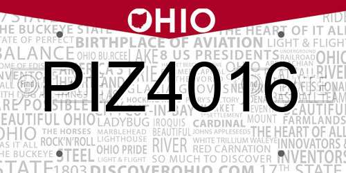 PIZ4016 Ohio License Plate