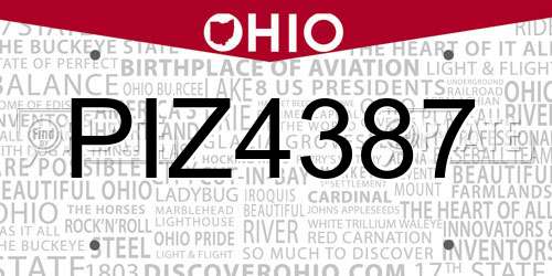 PIZ4387 Ohio License Plate