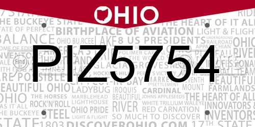 PIZ5754 Ohio License Plate