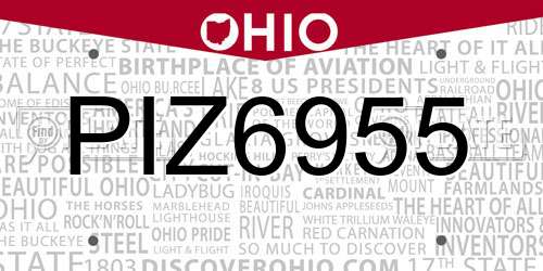 PIZ6955 Ohio License Plate