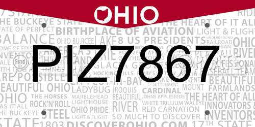 PIZ7867 Ohio License Plate