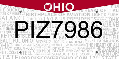 PIZ7986 Ohio License Plate