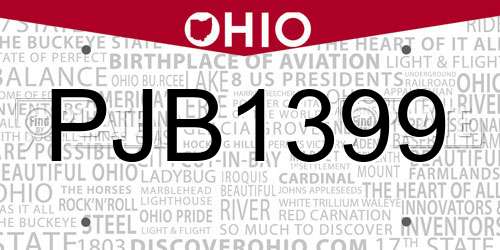 PJB1399 Ohio License Plate