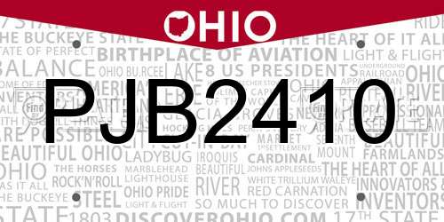 PJB2410 Ohio License Plate