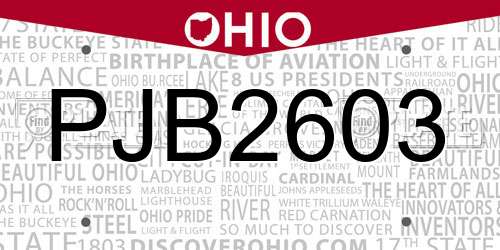PJB2603 Ohio License Plate