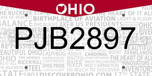 PJB2897 Ohio License Plate