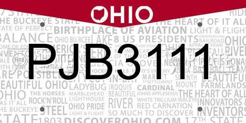 PJB3111 Ohio License Plate