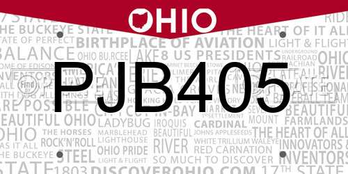 PJB405 Ohio License Plate