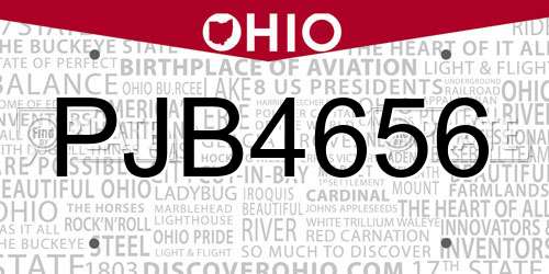 PJB4656 Ohio License Plate