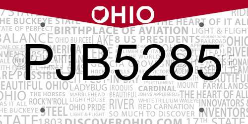 PJB5285 Ohio License Plate