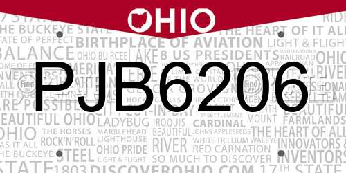 PJB6206 Ohio License Plate
