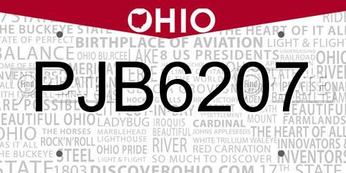 PJB6207 Ohio License Plate