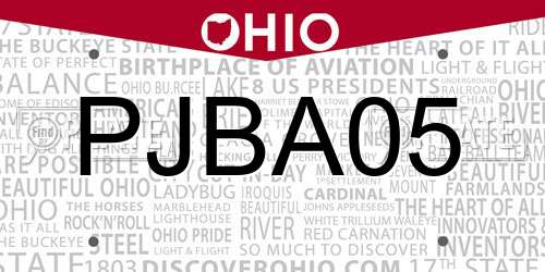 PJBA05 Ohio License Plate
