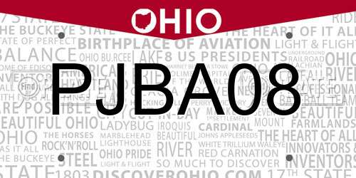 PJBA08 Ohio License Plate