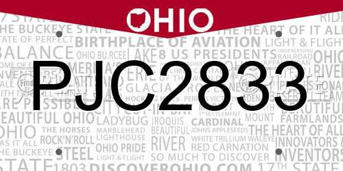 PJC2833 Ohio License Plate