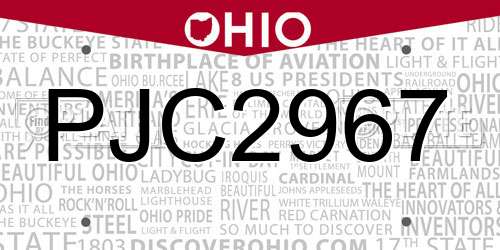 PJC2967 Ohio License Plate