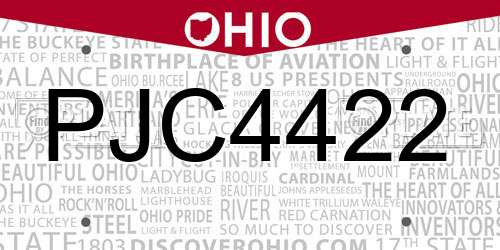 PJC4422 Ohio License Plate