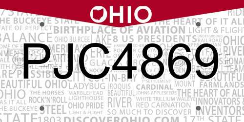 PJC4869 Ohio License Plate