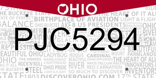 PJC5294 Ohio License Plate