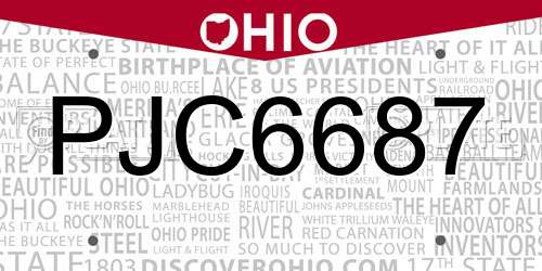 PJC6687 Ohio License Plate
