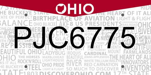 PJC6775 Ohio License Plate