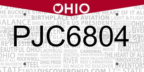 PJC6804 Ohio License Plate