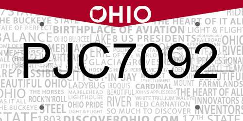 PJC7092 Ohio License Plate