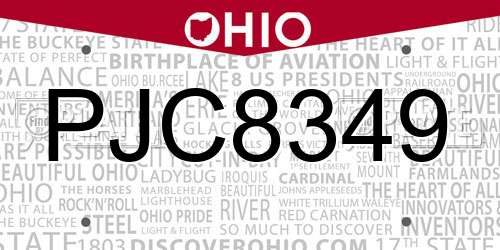 PJC8349 Ohio License Plate