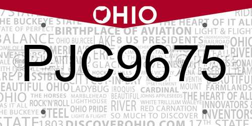 PJC9675 Ohio License Plate