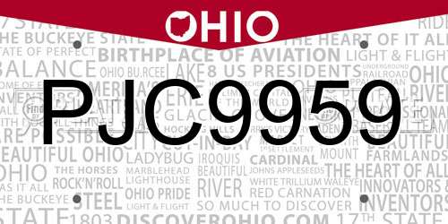 PJC9959 Ohio License Plate