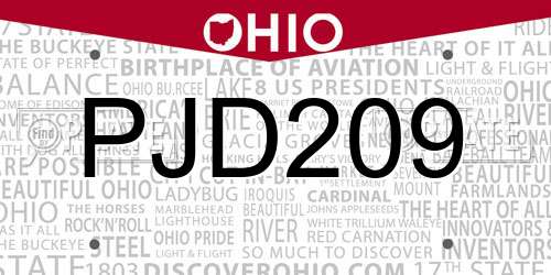 PJD209 Ohio License Plate