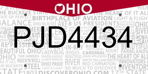 PJD4434 Ohio License Plate