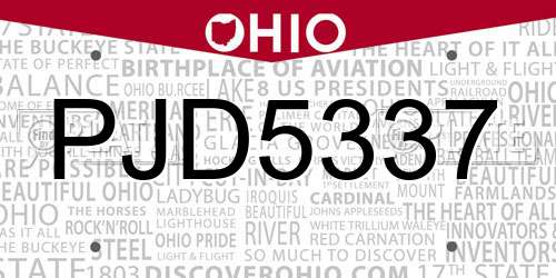 PJD5337 Ohio License Plate