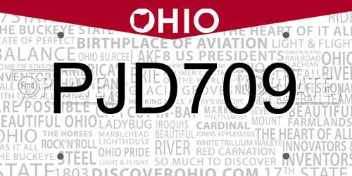 PJD709 Ohio License Plate