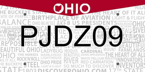 PJDZ09 Ohio License Plate