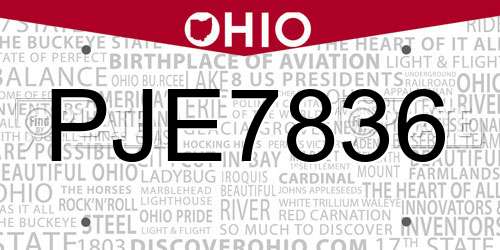 PJE7836 Ohio License Plate