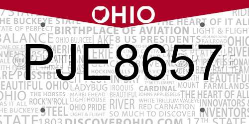PJE8657 Ohio License Plate