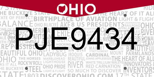 PJE9434 Ohio License Plate