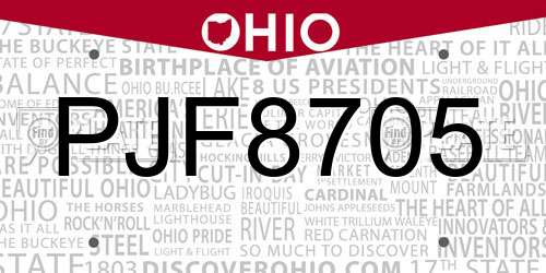 PJF8705 Ohio License Plate