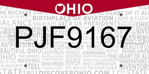 PJF9167 Ohio License Plate