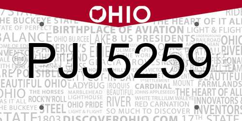 PJJ5259 Ohio License Plate