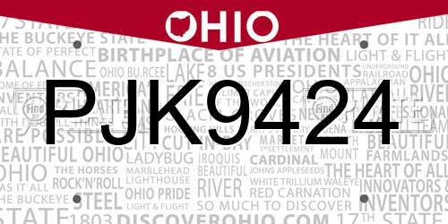 PJK9424 Ohio License Plate
