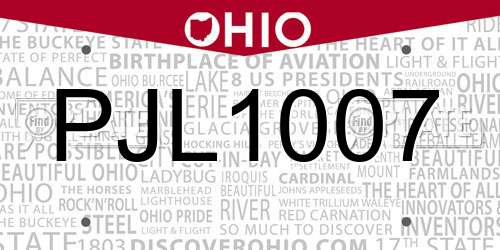 PJL1007 Ohio License Plate
