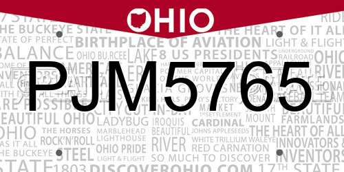 PJM5765 Ohio License Plate