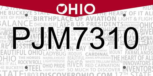 PJM7310 Ohio License Plate