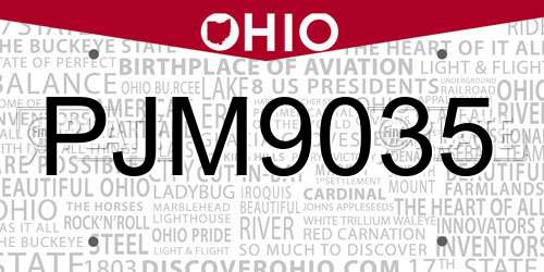 PJM9035 Ohio License Plate