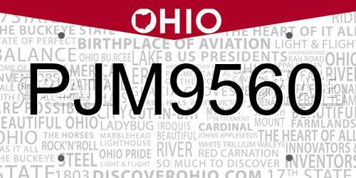 PJM9560 Ohio License Plate