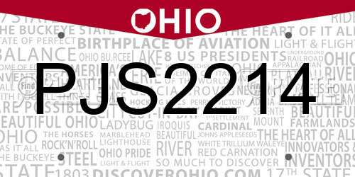 PJS2214 Ohio License Plate
