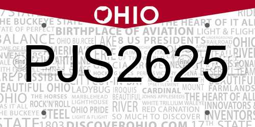 PJS2625 Ohio License Plate